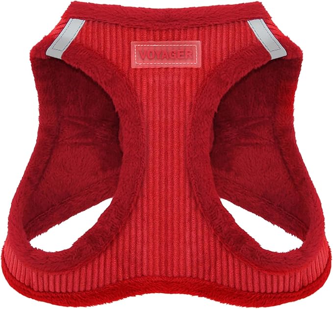 Best Pet Supplies - All Weather Mesh/Plush, Reflective, No Pull Harness for Small, Medium Dogs, Cats - Secure with Hook & Loop Fastener, Buckle, Double D-Rings - Harness (Red Corduroy), S