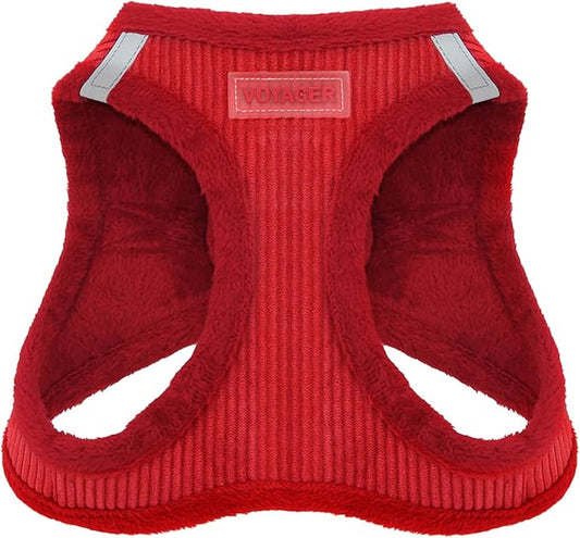 Best Pet Supplies - All Weather Mesh/Plush, Reflective, No Pull Harness for Small, Medium Dogs, Cats - Secure with Hook & Loop Fastener, Buckle, Double D-Rings - Harness (Red Corduroy), S