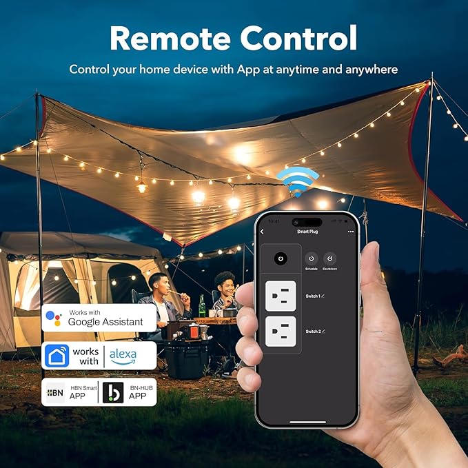 Outdoor Smart WiFi Plug, HBN Heavy Duty Wi-Fi Timer with One Grounded Outlet, Wireless Remote Control by App Compatible with Alexa and Google Home Assistant 2.4 GHz Network only, ETL Listed (2 Pack)