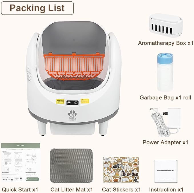 Self Cleaning Cat Litter Box, Automatic Cat Litter Box for Multiple Cats, Open-Top Design with Safety Protection, Smart Health Monitor, Smart App Control, Odor-Free