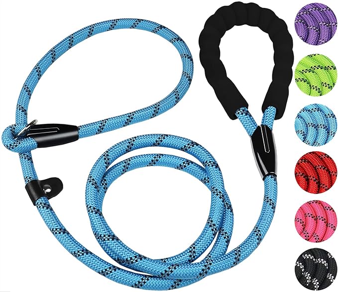 Dog Leash, 6 FT Slip Lead Dog Leashes, Durable Premium Quality Strong Training Rope Slip Leash with Comfortable Padded Handle and Highly Reflective Threads for Small Medium and Large Dogs, (Blue)