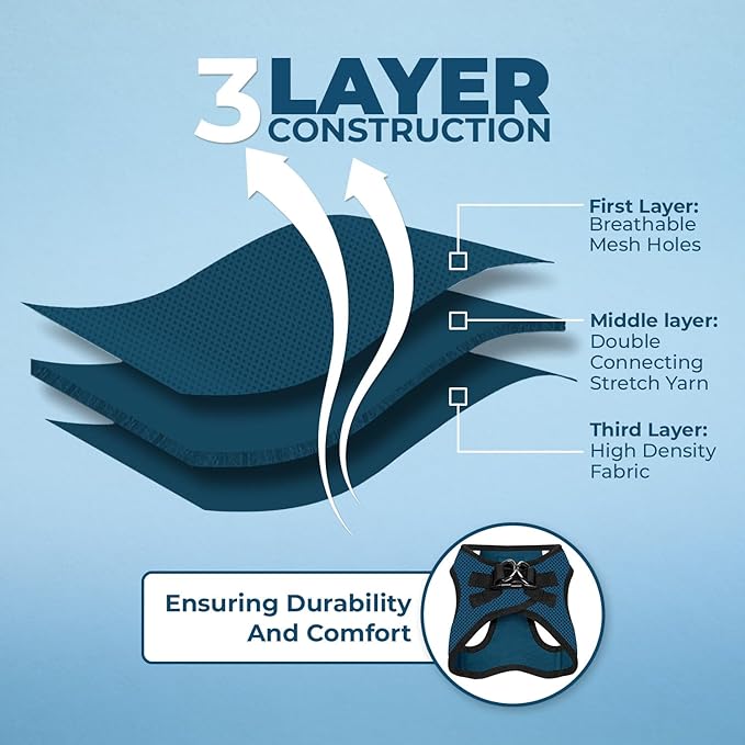 Voyager Step-in Air All Weather Mesh Harness and Reflective Dog 5 ft Leash Combo with Neoprene Handle, for Small, Medium and Large Breed Puppies by Best Pet Supplies - Blue/Black Trim, X-Large