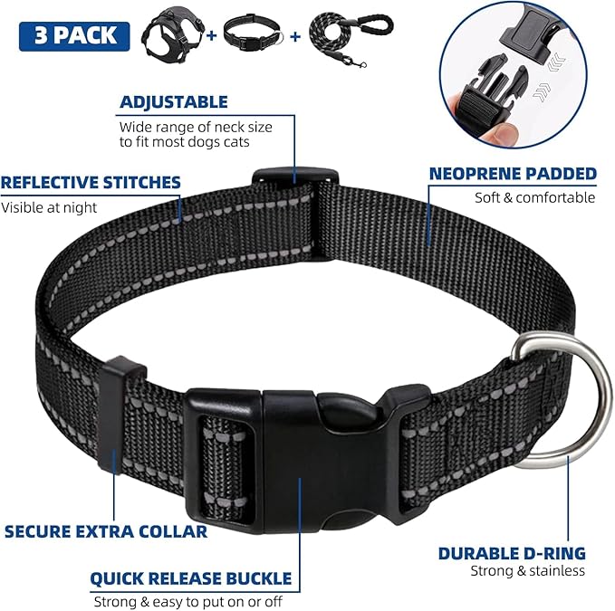 Dog Harness Set, No Pull Dog Vest Harness and 5ft Leash & Collar for Small Medium Sized Large Dog Cat,Adjustable Soft Nylon Padded Dog Vest Reflective Front Clip Vest with Easy Handle -Purple M