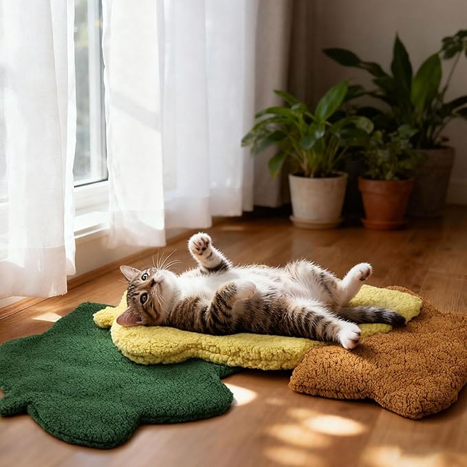 3 Pack Self Warming Cat Dog Bed Leaf Shape Self Heating Pet Mat Non Electric Washable Thermal Sleeping Pad Plush Heated Pet Mat for Crate Floor Indoor Outdoor(Mixed Colors,Small-16 x20)