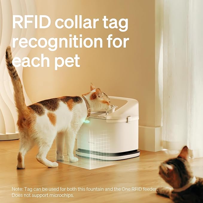 PETLIBRO Cats Water Fountain for Multi Cats, Cat Fountain with RFID Recognition Each Pet, 3L/101oz Pump-Free Cat Water Fountain Stainless Steel Tray, 2.4G Wi-Fi APP Pet Water Fountain x2 Collar Tags
