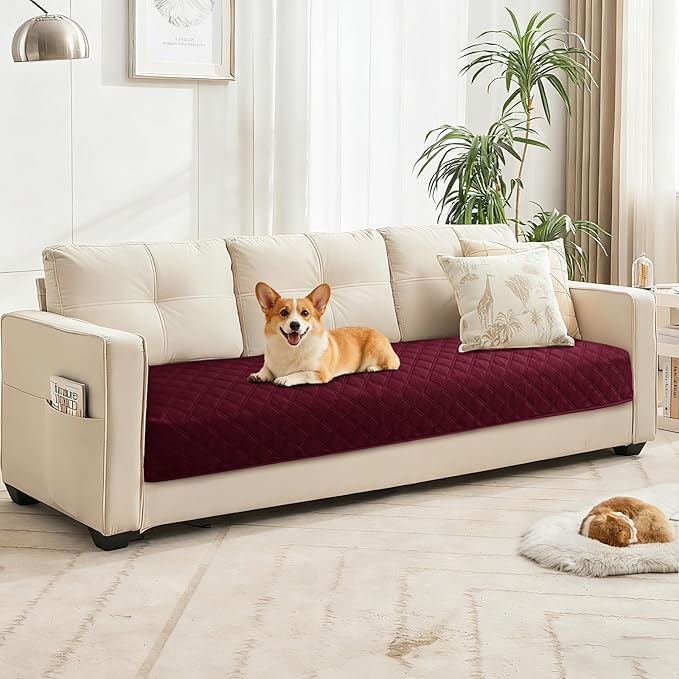 Waterproof Couch Covers for Pets, Waterproof Dog Bed Cover, Anti-Slip Soft Dog Blankets, Couch Cover for Dogs Washable, Pet Blanket for Puppy Large Dogs Cat Christmas (82x82 Inch, Burgundy)