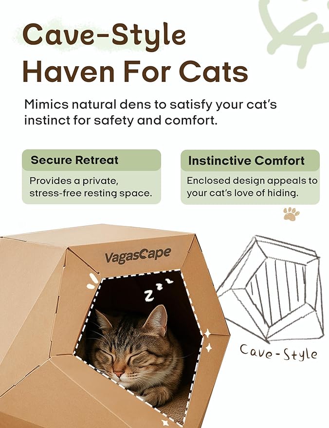 DIY Cardboard Cat House with 10 Markers, Creative Cardboard Scratcher Bed, Play Cave for Indoor Cats, Kittens to Lounge and Play