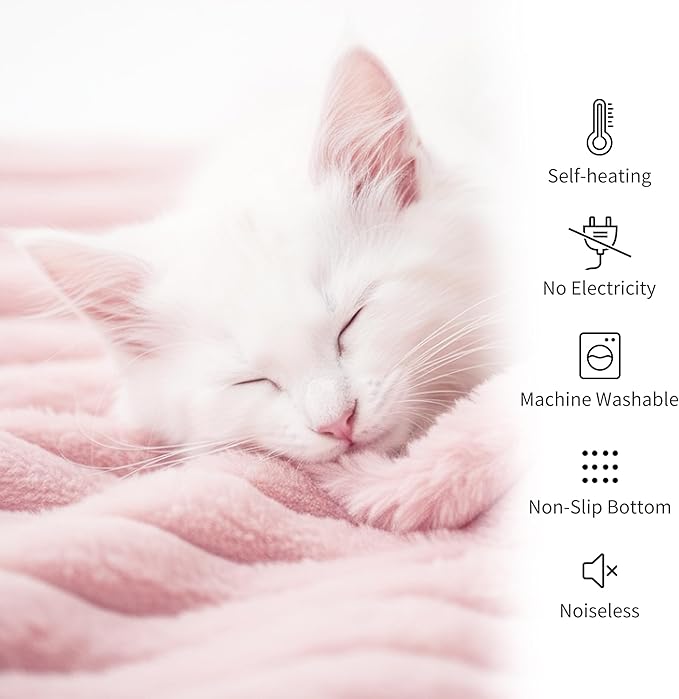 NWK Pack of 4 Fluffy Self Warming Cat Mat, Cat Blanket, Thermal Dog Mat, Washable, Non-Slip Bottom for Sofa & Crate & Kennel & Car Seat (Blush Pink, Small (19'' X 15'' X 0.7''))
