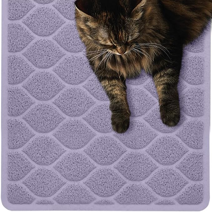 MIGHTY MONKEY Waterproof BPA Free Cat Litter Box Trapping Mat, Easy Clean Floors, Textured Backing, Soft on Sensitive Kitty Paws, Cats Accessories, Less Waste, Stays in Place, 24x17, Purple