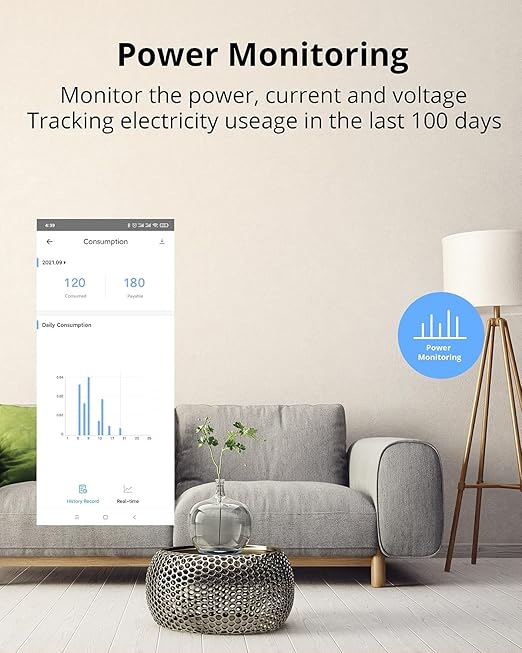 SONOFF S31 WiFi Smart Plug with Energy Monitoring, 15A Smart Outlet Socket ETL Certified, Work with Alexa & Google Home, IFTTT Supporting, 2.4 Ghz WiFi Only (1-Pack)