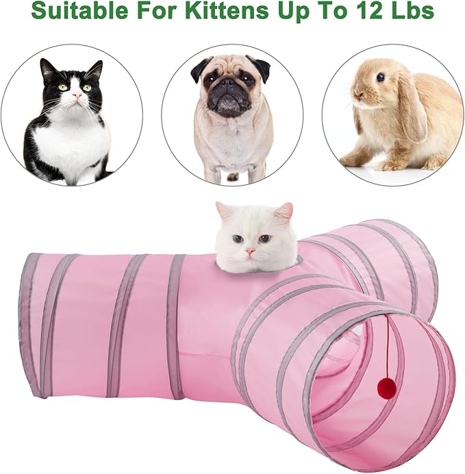 Cat Tunnels for Indoor Cats 3 Way Play Toy Kitty Tunnel Peek Hole Toy with Ball for Cat Tube Fun for Rabbits Kittens and Dogs
