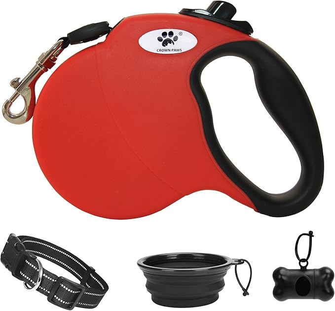 16 ft Retractable Dog Leash for Large Dogs up to 110 lbs,Tangle-Free Nylon Tape,Red L