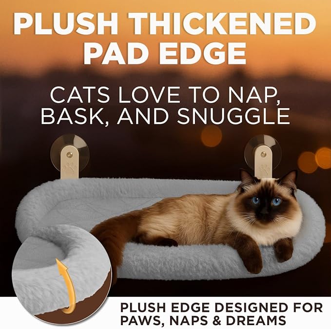 Cat Window Perch – Strong 6 Suction Cup Cat Hammock Bed That Holds up to 50 lbs with Washable Reversible Cover, Sturdy Metal Frame for Indoor, Window or Wall Mounted Perch (Gray)