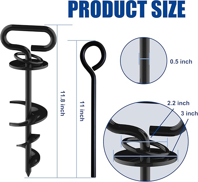 Eurmax USA Dog Tie Out Stake Triple Lock Heavy Duty Dog Anchor for Large Dogs Trampoline Stakes Dog for Yard and Outdoor Dog Runner Install & Travel Kit Included,2-Pack(Black)