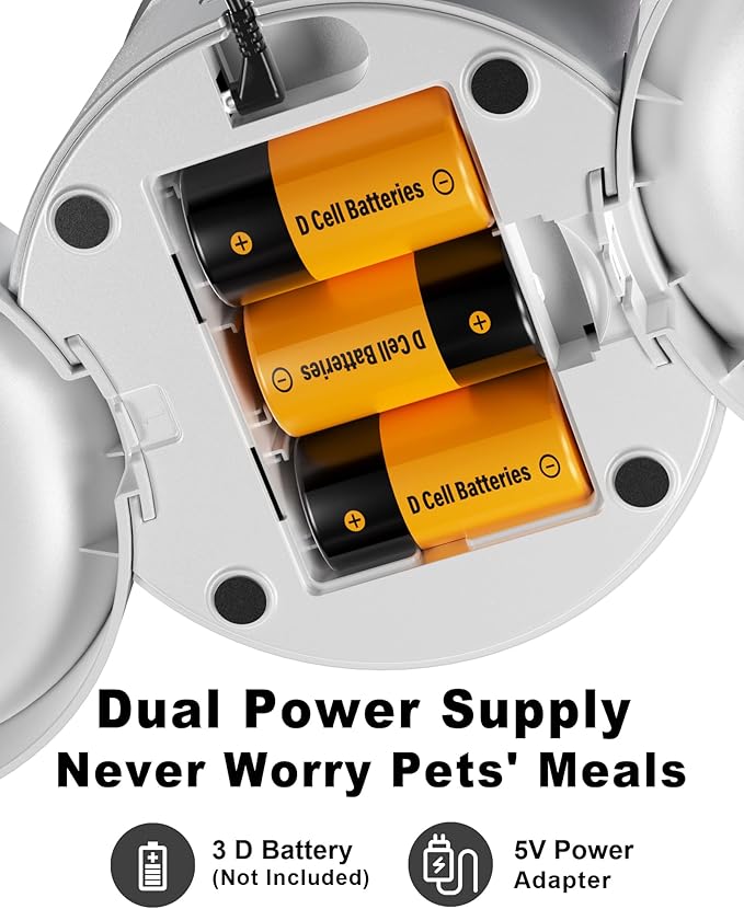 Automatic Cat Feeder for 2 Cats, 4.2L Dual Food Dispenser, Up to 6 Meals/Day, Portion Control, Voice Message, Dual Power Options (Transparent+White, Dual Stainless Steel Bowls)