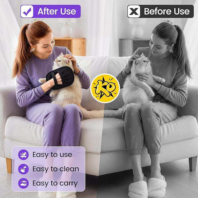 2Pcs Electrostatic Pet Hair Removal Glove, Static Magic Brush Pet Hair Remover, Washable Reusable Pets Grooming Glove For Furniture, Carpet, Bed Sheets, Couch, Clothes, Hair Removal Tool For Dog Cat