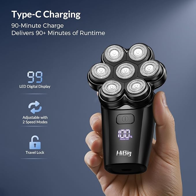 Head Shavers for Bald Men - 7D Arc Electric Razor with Magnetic Detachable Head, Waterproof Wet Dry 5-in-1 Electric Shaving & Grooming Kit, LED Display Rechargeable Head & Body Hair Shaver