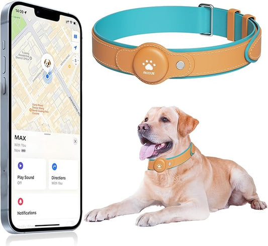 GPS Tracker for Dogs, 2 in 1 Pet Tracking Smart Collar (Only iOS), No Monthly Fee GPS Tracker Dog Collar, Real-time Location Comfortable PU Tracker Tag for Small, Medium Large Dogs(Locator Included)
