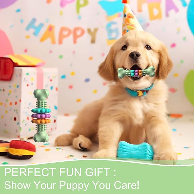 Puppy Chew Toys for Teething, Indestructible Dog Chew Toys for Aggressive Chewers - Small & Medium Breeds, Tough Rubber Bone Puppy Toys to Keep Them Busy & Relieve Anxiety