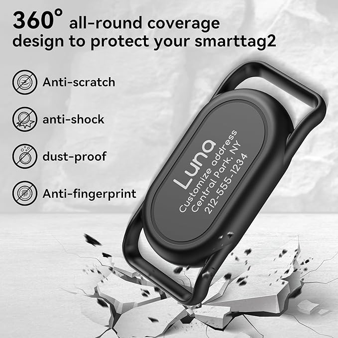 Personalized Dog Collar Holder(2 Pack) for Galaxy Smarttag2,Customized with Name and Phone Number for Pet Cat,Waterproof Silicone Protective Cover Case Accessory for Samsung Galaxy Smart tag2 (Black)