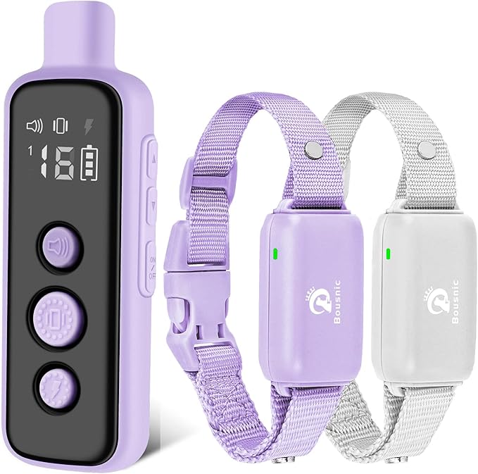 Bousnic Dog Shock Collar for 2 Dogs - (8-120lbs) Waterproof Rechargeable Electric Dog Training Collar with Remote for Small Medium Large Dogs with Beep Vibration Safe Shock Modes(Purple)