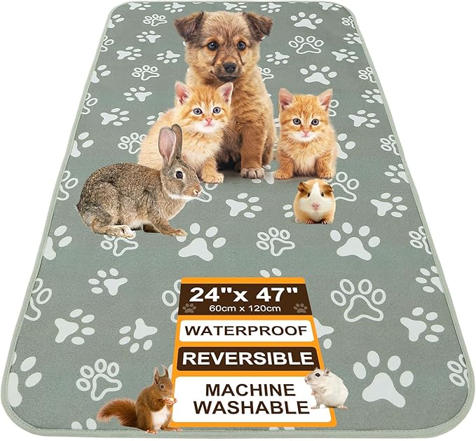 BEAUTYZOO 2 Pack Guinea Pig Cage Liners, Washable Reversible Fleece Guinea Pig Bedding, Waterproof Super Absorbent Pee Pads for Small Animals Rabbit Hamster Bunny - 24"x47" Grey