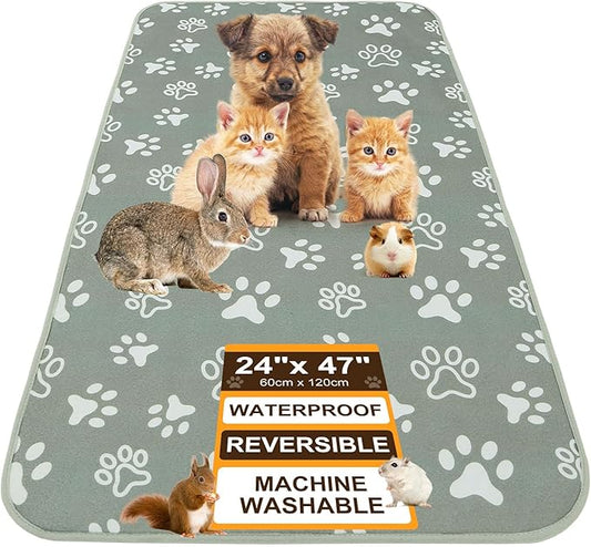BEAUTYZOO 2 Pack Guinea Pig Cage Liners, Washable Reversible Fleece Guinea Pig Bedding, Waterproof Super Absorbent Pee Pads for Small Animals Rabbit Hamster Bunny - 24"x47" Grey