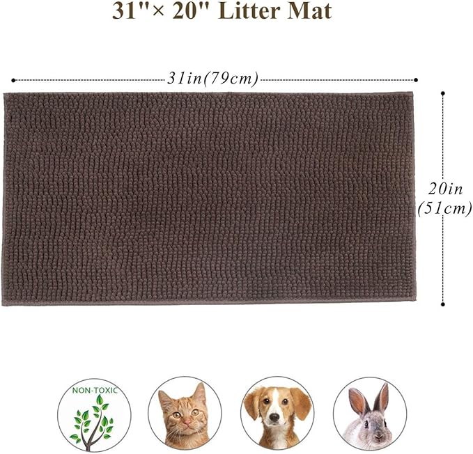 VIVAGLORY Cat Litter Mat Softgrip Litter Trapping Mat, Muddy Litterbox Rug for Indoor & Floor, Machine Washable Easy Clean Soft Microfiber for Cat, 31"× 20", Brown