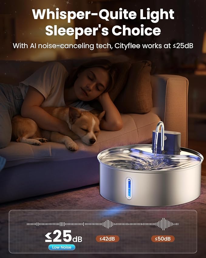 Wireless Dog Water Fountain for Large Dogs, 12L/3.2Gal Stainless Steel Dog Fountain Water Bowl with Sensor, Quiet Pump BPA-Free Automatic Water Dispenser for Cats Dogs Pets