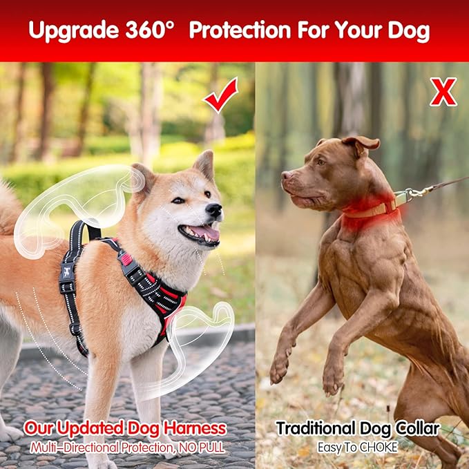 PoyPet Dog Harness and Leash Combo, Escape Proof No Pull Vest Harness, with 5 Feet Leash, Reflective Adjustable Soft Padded Pet Harness with Handle for Small to Large Dogs(Red,M)