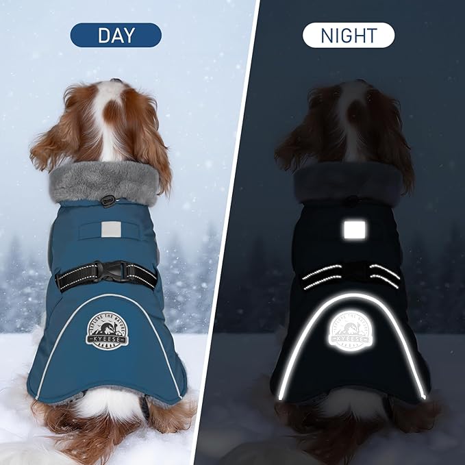 KYEESE Waterproof Dog Coat, Windproof Warm Winter Jacket with Thick Fleece Lined, Cozy Turtleneck Dog Coats for Large Dogs with Leash Hole, Reflective Outdoor Cold Weather Coat, Navy Blue, XXX-Large