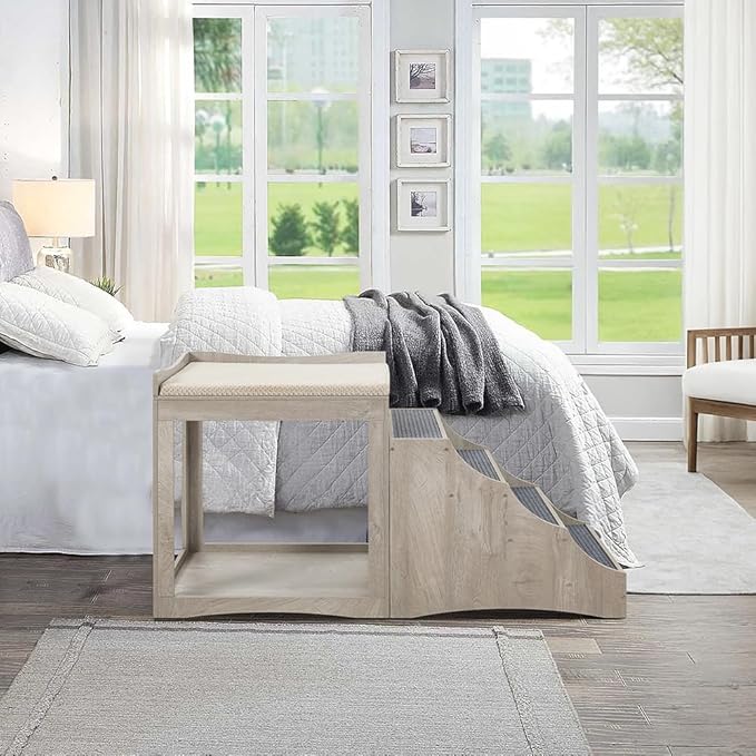 unipaws Large Pet Bunk Bed with Removable Step for Dogs and Cats, Multi-Level Bed Window Perch Seat Platform with Cushion, Indoor Use