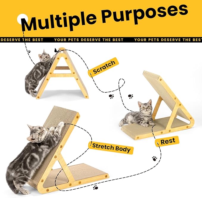 A-Frame Cat Scratching Board, Recycled Cardboard & Wood Frame, Dual-Sided Vertical Horizontal Cat Scratcher for Indoor Kittens, Ideal for Multiple Cats- 2 Pack, Light Wood, Small