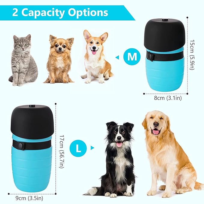 Dog Water Bottle Portable (17oz/22oz), 2 in 1 Foldable Dog Travel Water Bottle, Leak-Proof Dog Water Dispenser, Pet Water Bottle Drink Feeder for Outdoor Walking Hiking, Food-Grade Silicon (22oz)