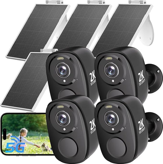 ELECCTV 2.4&5ghz WiFi Solar Security Cameras Wireless Outdoor,2K QHD Home Security System, 4 Cameras Kit with 130° Ultra-Wide View, 2-Way Talk, IP65,Color Night Vision, Spotlight & Siren (4, Black)