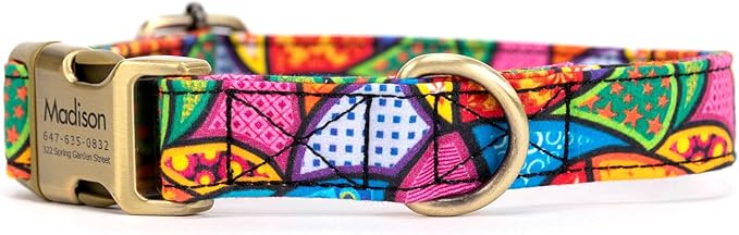 Personalized Dog Collar with Name and Phone Number Engraved,Adjustable Custom Puppy Collar,Organic Cotton Pet Collar for Small Medium Large Boy Girl Dogs