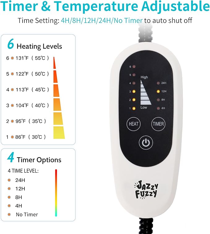 Pet Heating Pad, 6 Adjustable Temperature Indoor Heated Pad with Timer, for Cats and Dog with Chew Resistant Cord (L: 35" x 24")