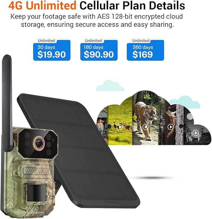 1080p 4G LTE Cellular Camera with Solar Panel, Smart AI Motion Detection, 2-Way Audio, Crisp Night Vision, Cloud Storage, Outdoor Surveillance Security Cam