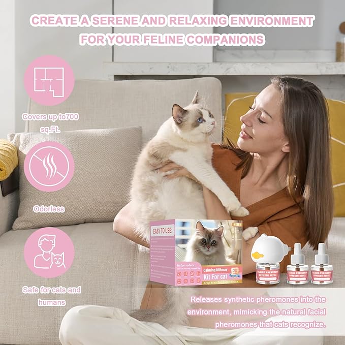 Cat Calming Diffuser, pheromone Diffuser Calming for Cats, Effectively relieves Stress, Calming Diffuser for Cats, Reduces The Fight Against Spraying and Scratches