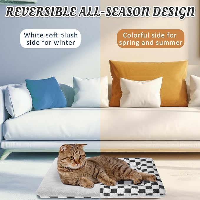 VitalCozy 2 Pack Self Warming Cat Mat Self Heating Pad Bed Reversible Machine Washable Reflects Body Heat Warm Thermal Pet Pad Crate Blanket for Feral and Indoor Cat (Dark Grey,21" X 14",Plaid)