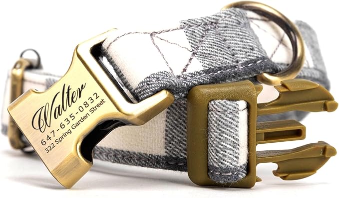 Personalized Dog Collar with Name and Phone Number Engraved,Adjustable Custom Puppy Collar,Organic Cotton Pet Collar for Small Medium Large Boy Girl Dogs