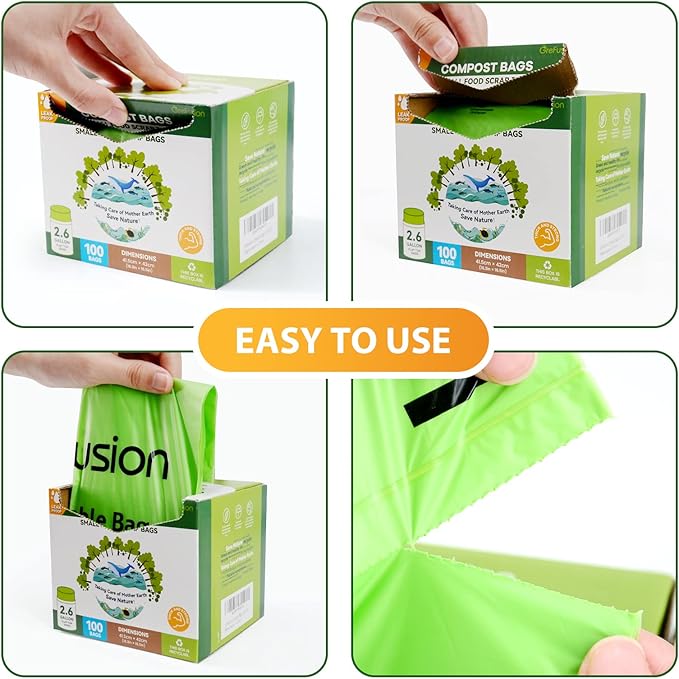 GreFusion Compostable Trash Bags for Kitchen Compost Bin 1.2 Gallon,150 Count,Compost Bags Small for Food Scrap Waste Bags for Countertop Bin Certified by BPI,ASTM D6400 and OK Compost