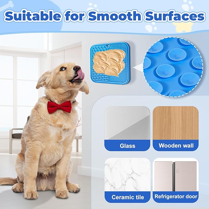 Lick Mat for Dogs, Dog Lick Mat with Suction Cups Dog Food Mats and Slow Feeder Cat Bowl for Dogs Anxiety Relief Cats Enrichment Toys for Pet Bathing Station and Cat Grooming 3Pack (Blue&Orange&Gray)