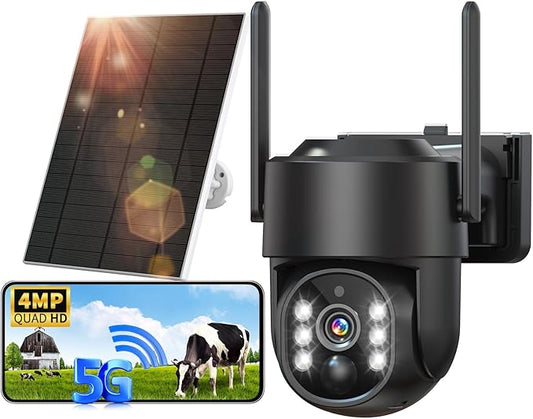 Solar Security Cameras Wireless Outdoor, 5G/2.4G Solar WIFI Cameras for Home Security,Battery Powered Outside Camera,Human Detection, Color Night Vision, 2-Way Talk for home Porch/Garage/Yard