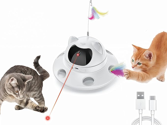 3-in-1 Cat Toy & Interactive Motion-Activated Kitten Toy Wand Feather Accessories — 5-Piece Set of Replaceable Wand Feather Refills, Interactive Teaser Accessories for Cats and Kittens