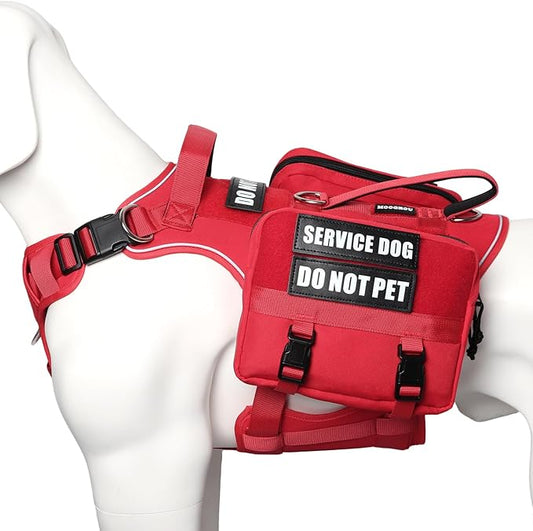 Service Dog Vest with Pockets,Large Dog Harness and Removable Backpack for Training Hiking,Pet Vest with Handle&Molle System for Patches,Red XL