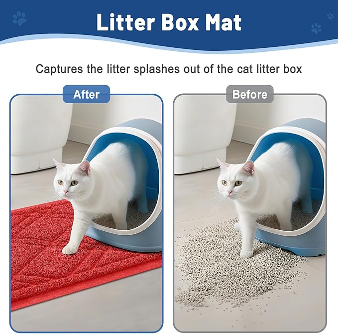 Smiry Cat Litter Box Mat 30x17, Non-Slip Water Resistant Litter Trapping Mat, Easy Clean Less Waste and Urine-Locking Cat Carpet for Indoor, Red