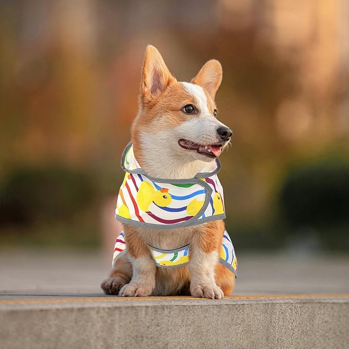 Dog Raincoats for Medium Dogs Waterproof Hooded Rain Jacket with Reflective Strips Leash Hole & Poncho Adjustable Fit (Rainbow,M)