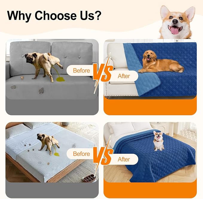 Smiry Waterproof Dog Blanket, 82x102 Inch Soft Pet Bed Cover Reversible, Washable Sofa Couch Furniture Protector for Small Medium Large Dog Puppy Cat, Geometric, Navy/Blue