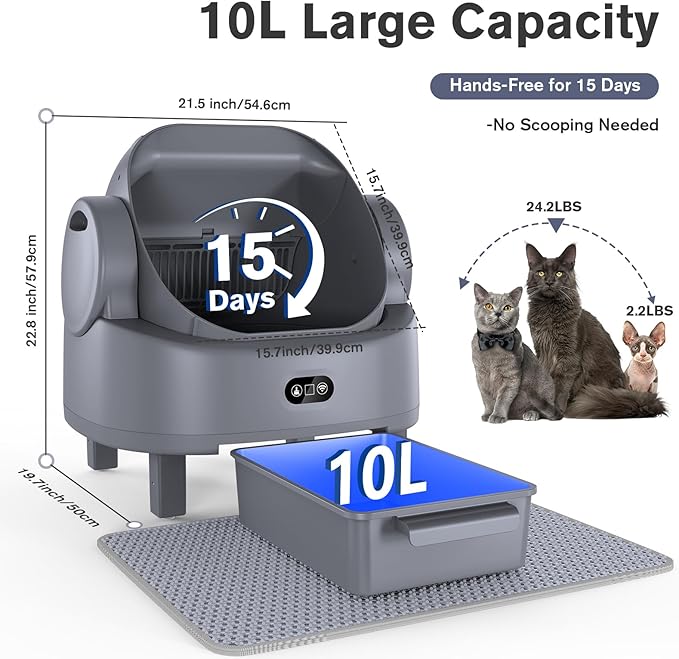 Automatic Cat Litter Box, Electric Large Open-Top Self Cleaning Litter Box for Multiple Cats, Smart APP Control, Multiple Safety Sensors, 1 Rolls Bags & 1 Mat, Arenero para Gatos Autolimpiable